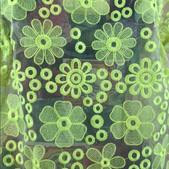 Anthro Meadow Rue Neon Embroidered Top Neon Sheer - Picture 7 of 9